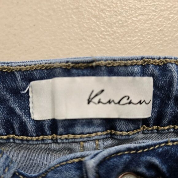Kancan Jeans Women's 28 Blue Medium Wash Button Fly Rolled Raw Hem Cropped - Picture 3 of 16